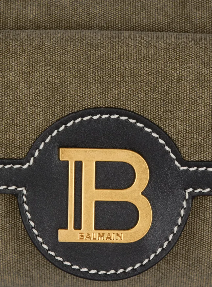 Balmain BBuzz Hobo Bag In Leather And Canvas Khaki Women Crossbody Bags
