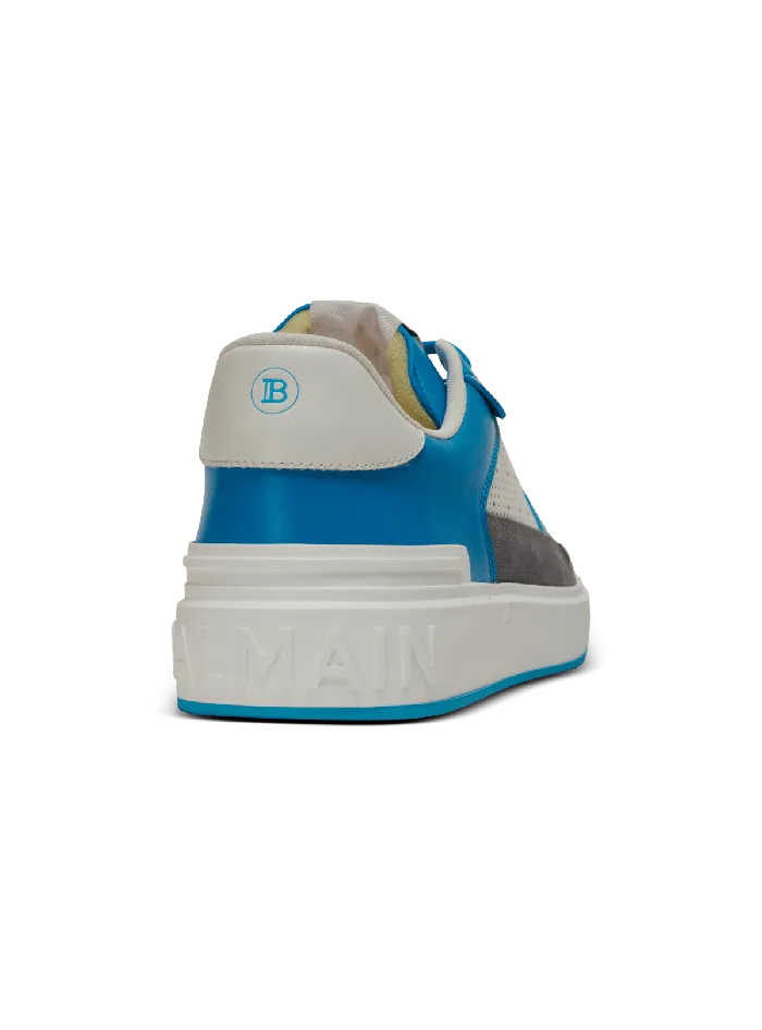 Balmain BCourt Flip Sneakers In Calfskin And Suede Blue Men Sneakers