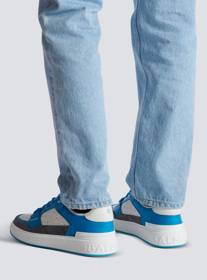 Balmain BCourt Flip Sneakers In Calfskin And Suede Blue Men Sneakers