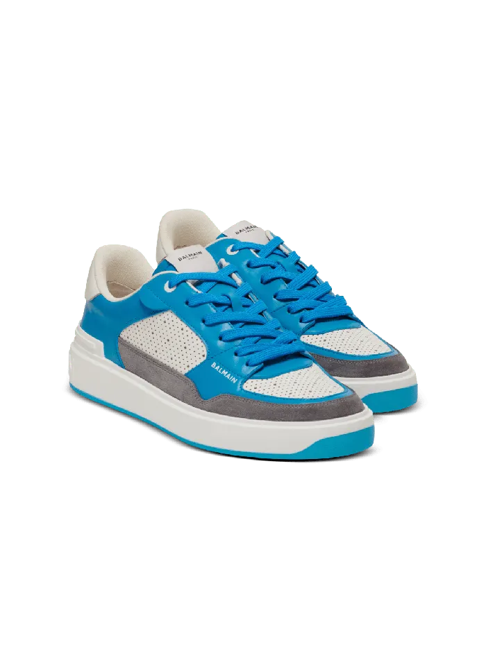 Balmain BCourt Flip Sneakers In Calfskin And Suede Blue Men Sneakers