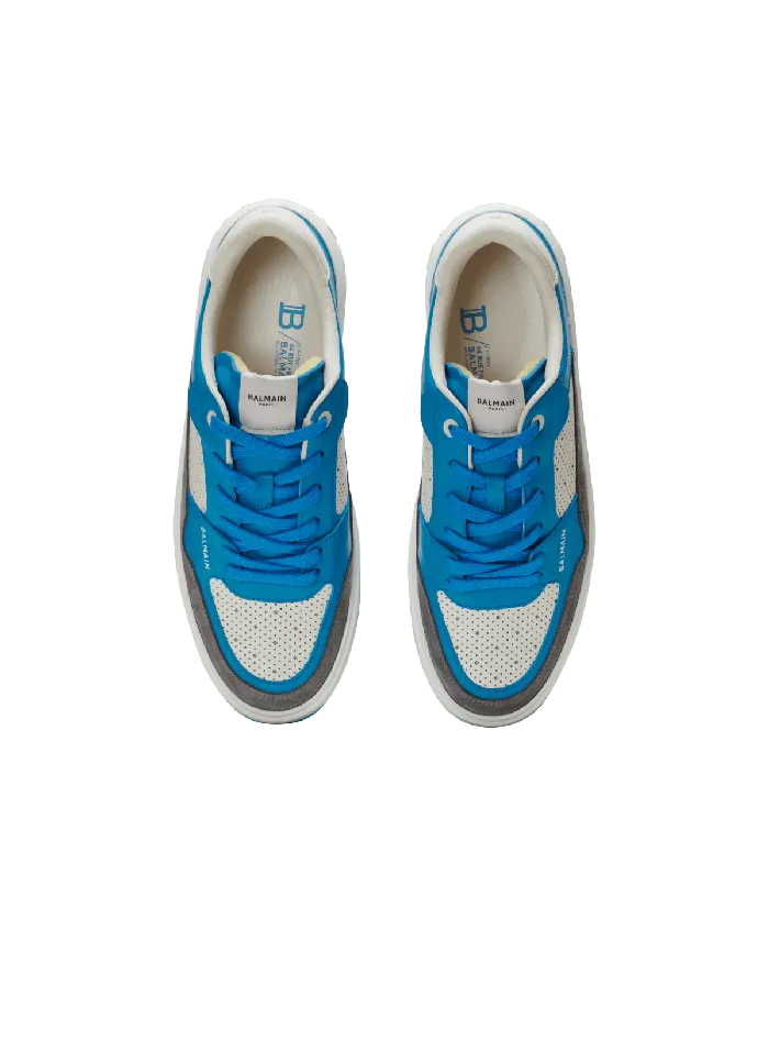 Balmain BCourt Flip Sneakers In Calfskin And Suede Blue Men Sneakers