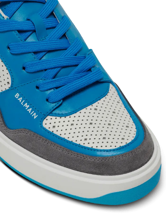 Balmain BCourt Flip Sneakers In Calfskin And Suede Blue Men Sneakers