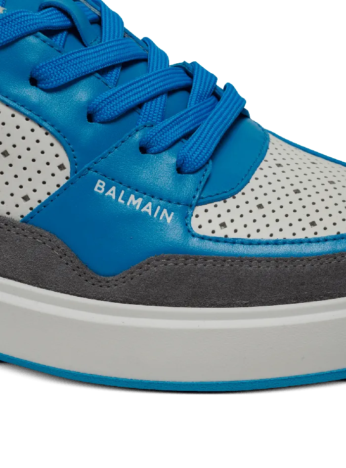 Balmain BCourt Flip Sneakers In Calfskin And Suede Blue Men Sneakers
