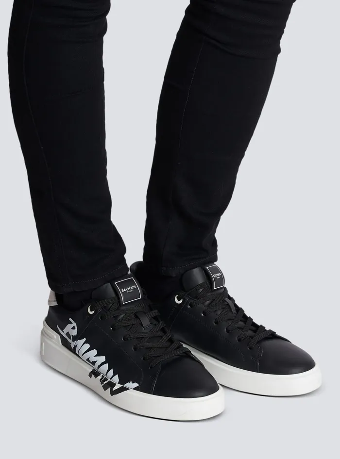 Balmain BCourt Printed Leather Sneakers Black Men Sneakers