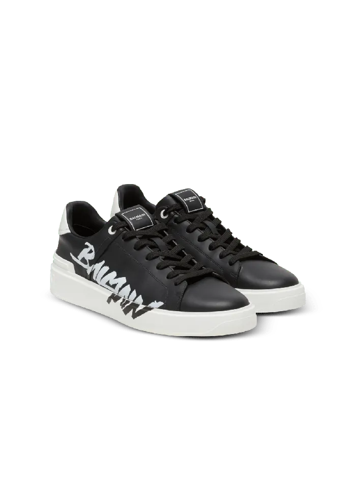 Balmain BCourt Printed Leather Sneakers Black Men Sneakers