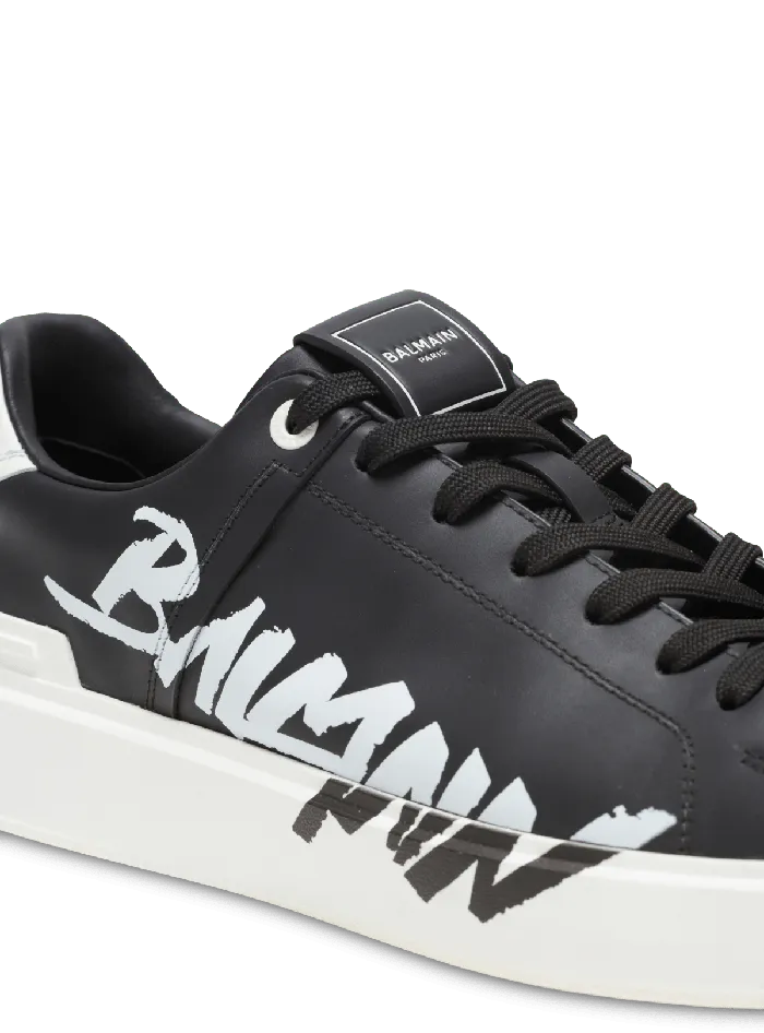 Balmain BCourt Printed Leather Sneakers Black Men Sneakers