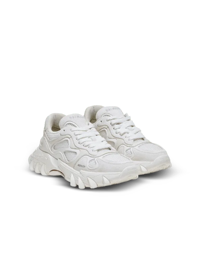 Balmain BEast Sneakers In Leather Suede And Mesh White Men Sneakers