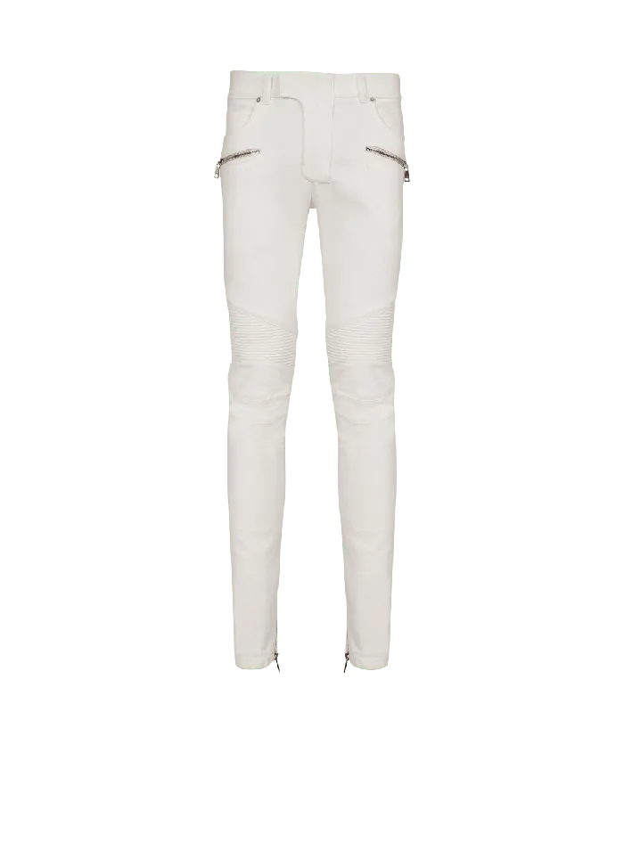 Balmain Biker Jeans In White Denim White Men Denim