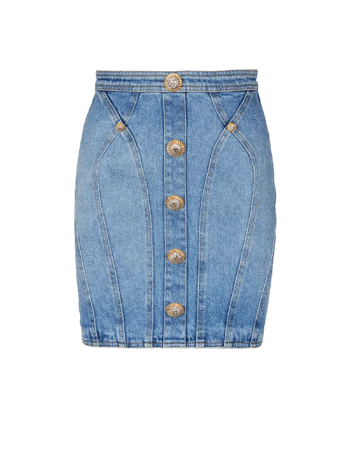 Balmain Buttoned Denim Skirt Blue Women Skirts