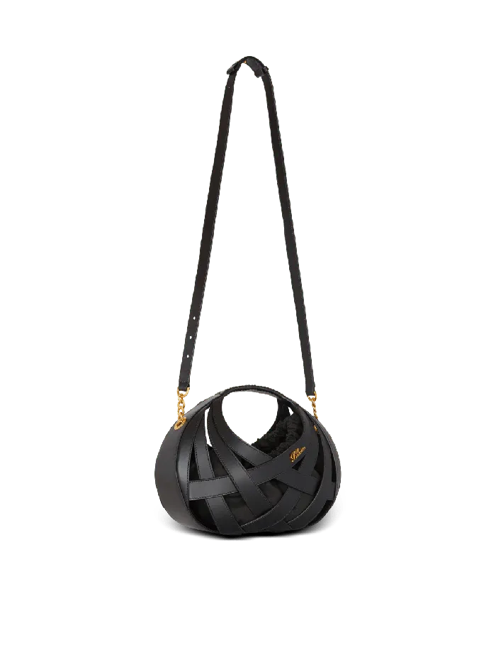 Balmain Calfskin Basket Bag With An Openwork Diamond Motif Black Women Handbags