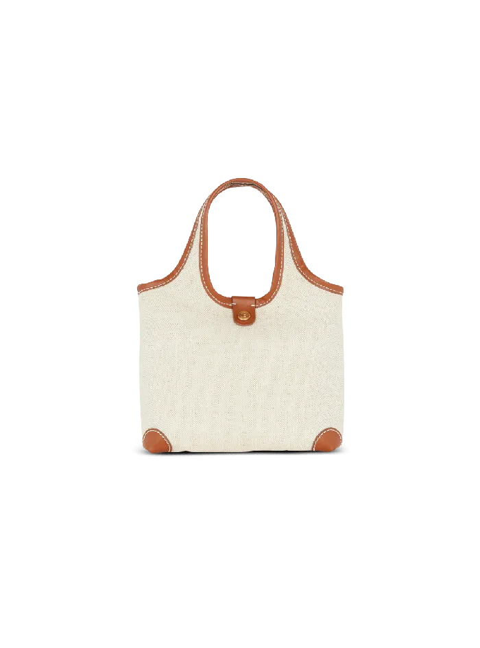 Balmain Canvas And Leather Barmy Grocery Bag Beige Women Grocery Bags