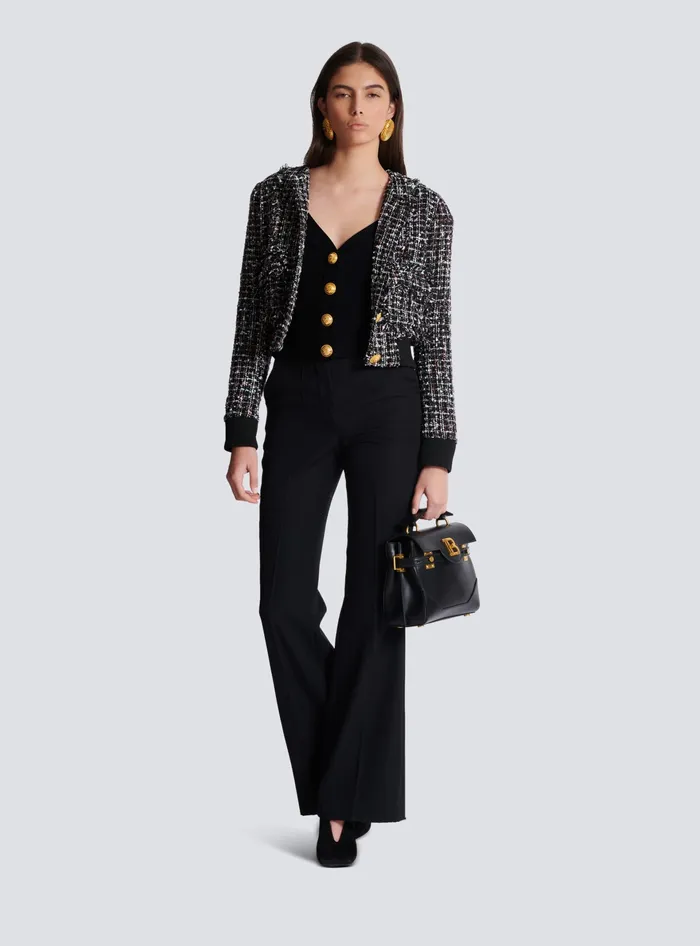 Balmain Cropped Knit Cardigan Black Women Knitwear