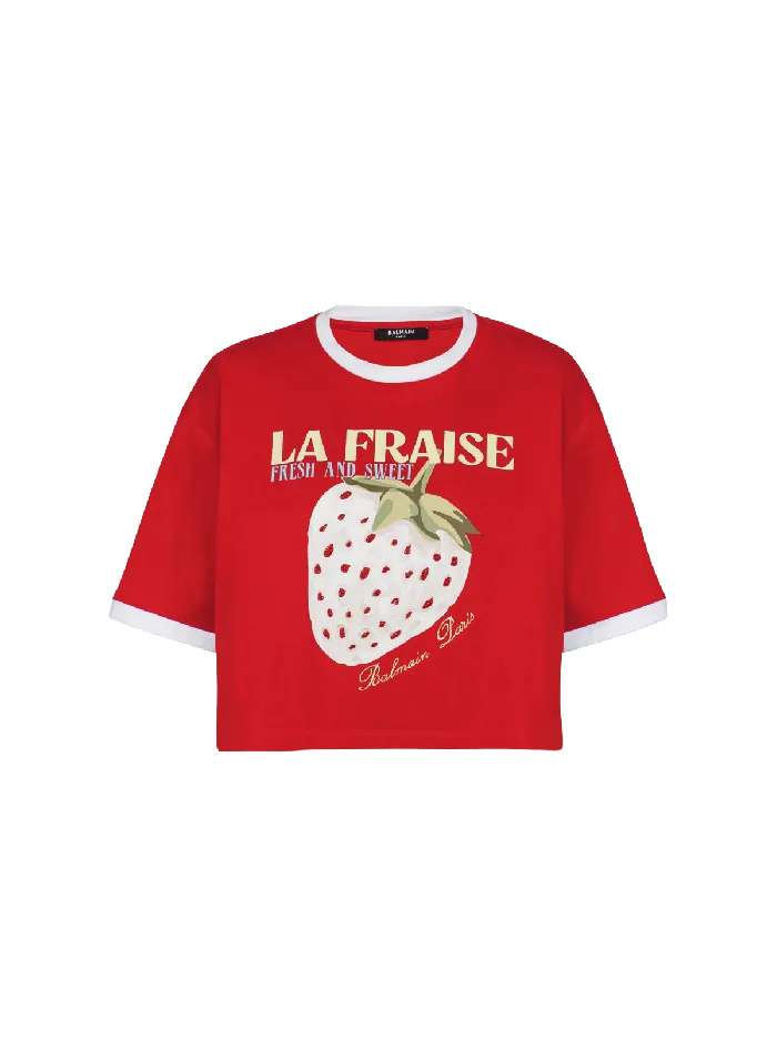 Balmain Cropped Tshirt With Strawberry Print Red Women TShirts