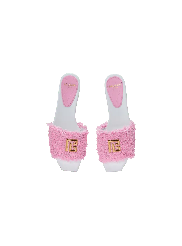 Balmain Dafne Leather And Tweed Mules Pink Women Flat Shoes