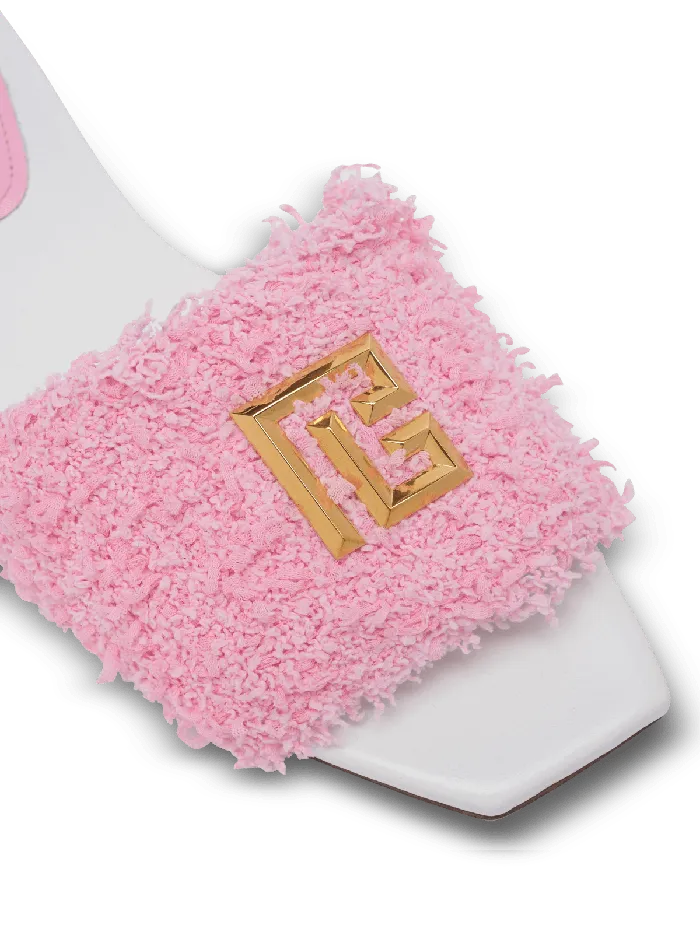 Balmain Dafne Leather And Tweed Mules Pink Women Flat Shoes