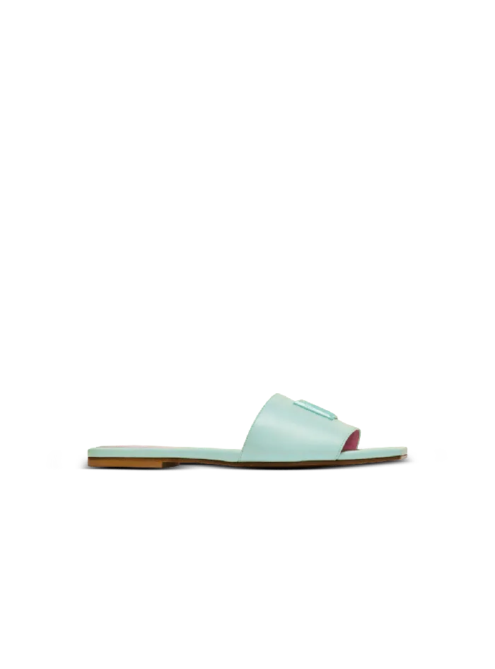 Balmain Dafne PB Mules In Calfskin Blue Women Flat Shoes