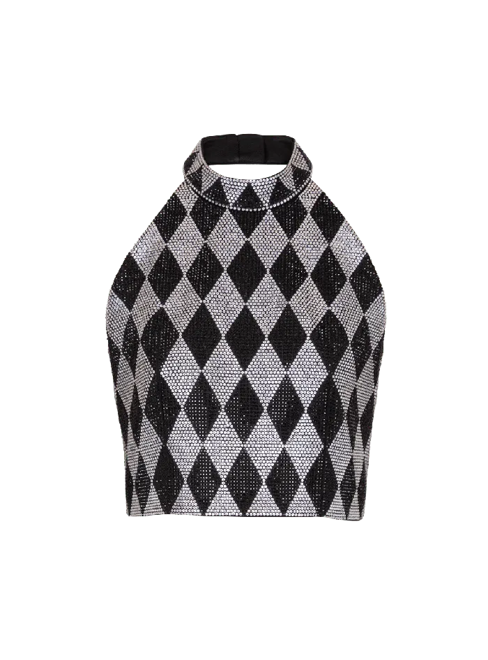 Balmain Diamond Rhinestone Halterneck Top Black Women Tops And Shirts