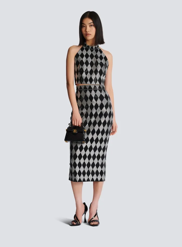 Balmain Diamond Rhinestone Halterneck Top Black Women Tops And Shirts