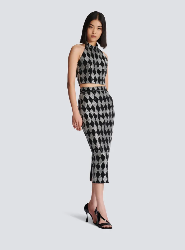 Balmain Diamond Rhinestone Halterneck Top Black Women Tops And Shirts
