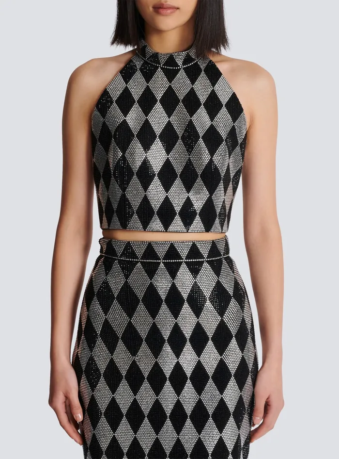 Balmain Diamond Rhinestone Halterneck Top Black Women Tops And Shirts