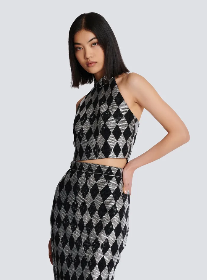 Balmain Diamond Rhinestone Halterneck Top Black Women Tops And Shirts