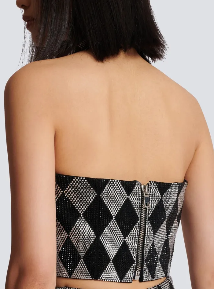 Balmain Diamond Rhinestone Halterneck Top Black Women Tops And Shirts