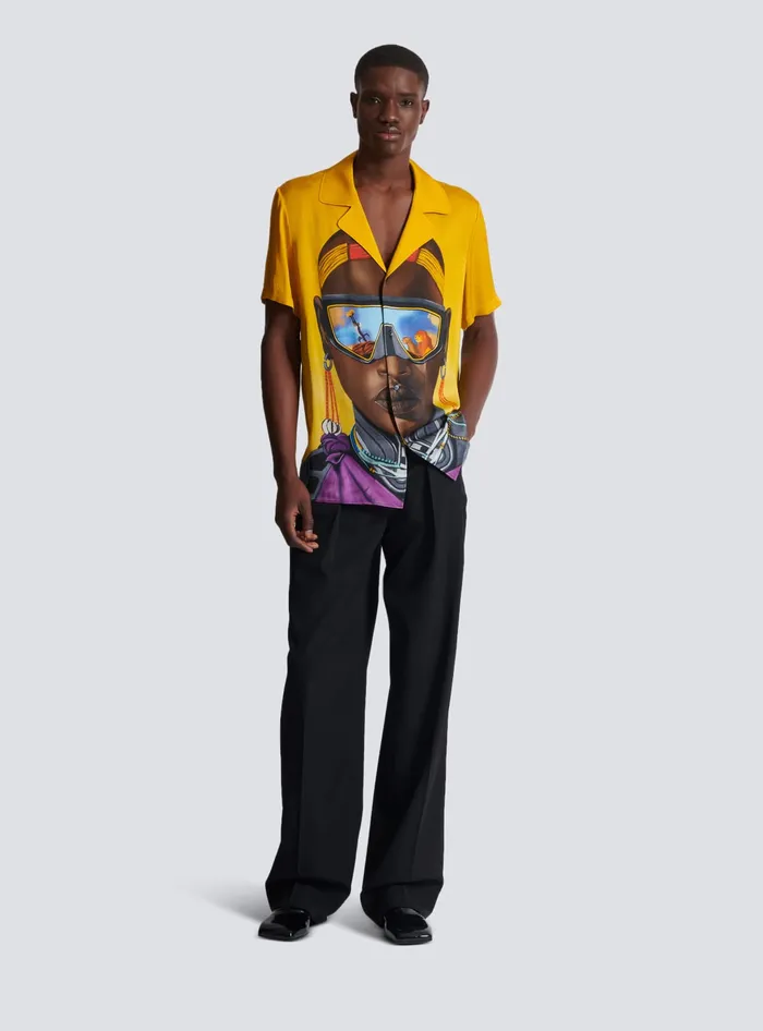 Balmain Disney X The Lion King 8211 Satin Pyjama Shirt With Nika Mtwana Print Multicolor Men Shirts And Polos