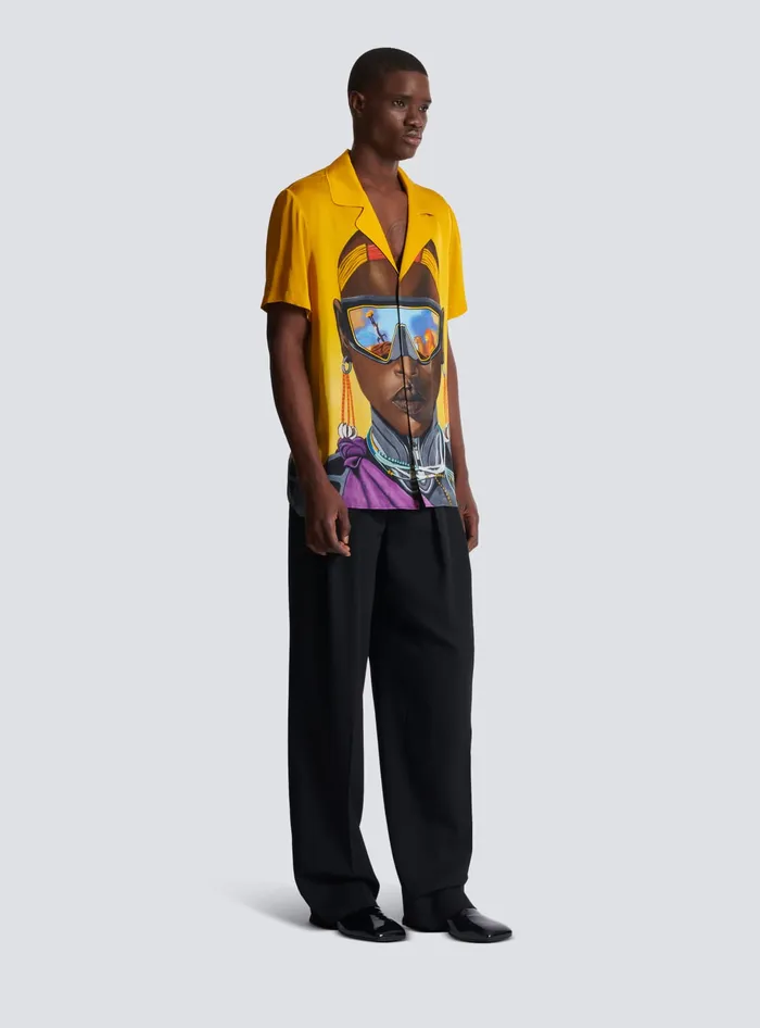 Balmain Disney X The Lion King 8211 Satin Pyjama Shirt With Nika Mtwana Print Multicolor Men Shirts And Polos