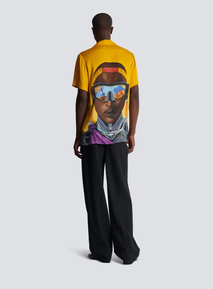 Balmain Disney X The Lion King 8211 Satin Pyjama Shirt With Nika Mtwana Print Multicolor Men Shirts And Polos