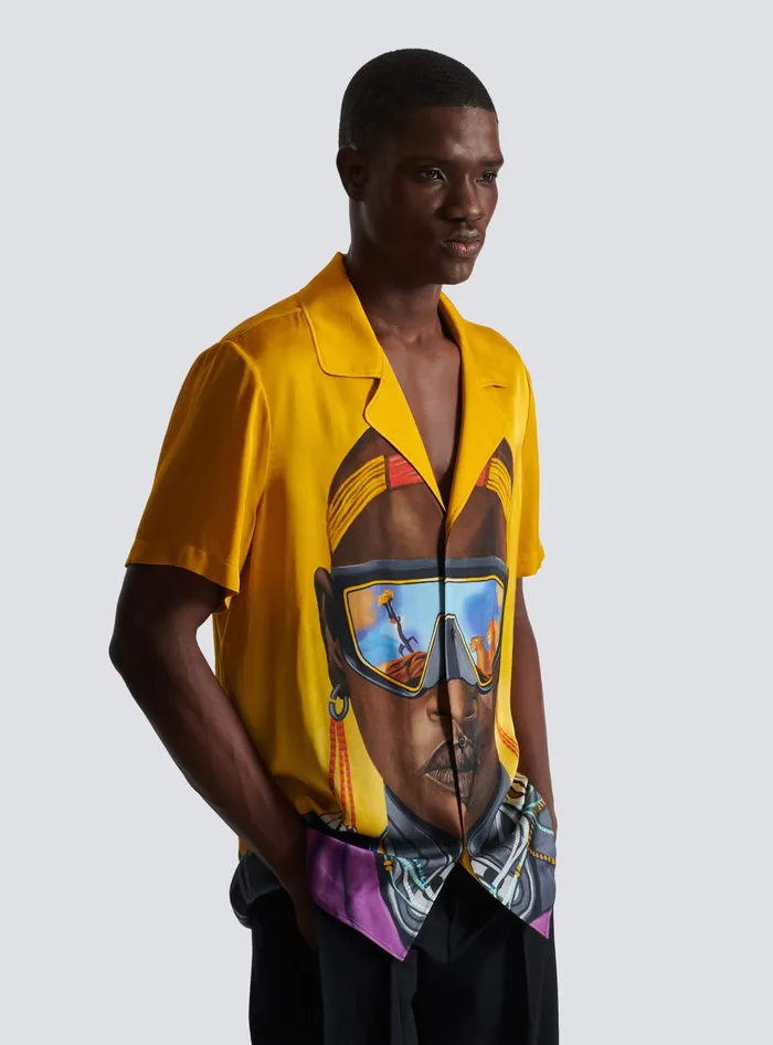 Balmain Disney X The Lion King 8211 Satin Pyjama Shirt With Nika Mtwana Print Multicolor Men Shirts And Polos