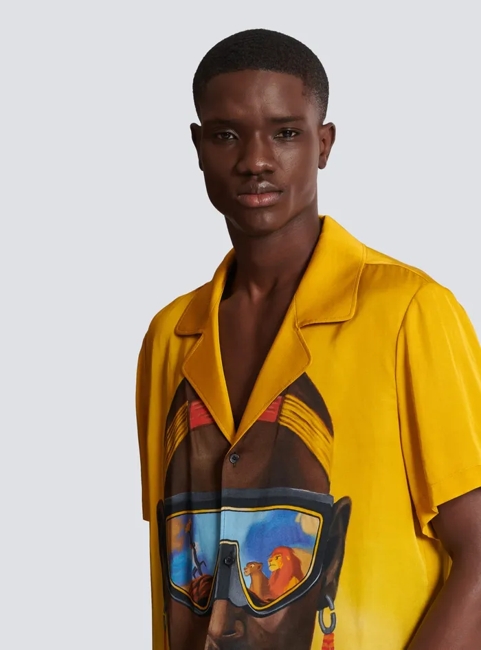 Balmain Disney X The Lion King 8211 Satin Pyjama Shirt With Nika Mtwana Print Multicolor Men Shirts And Polos