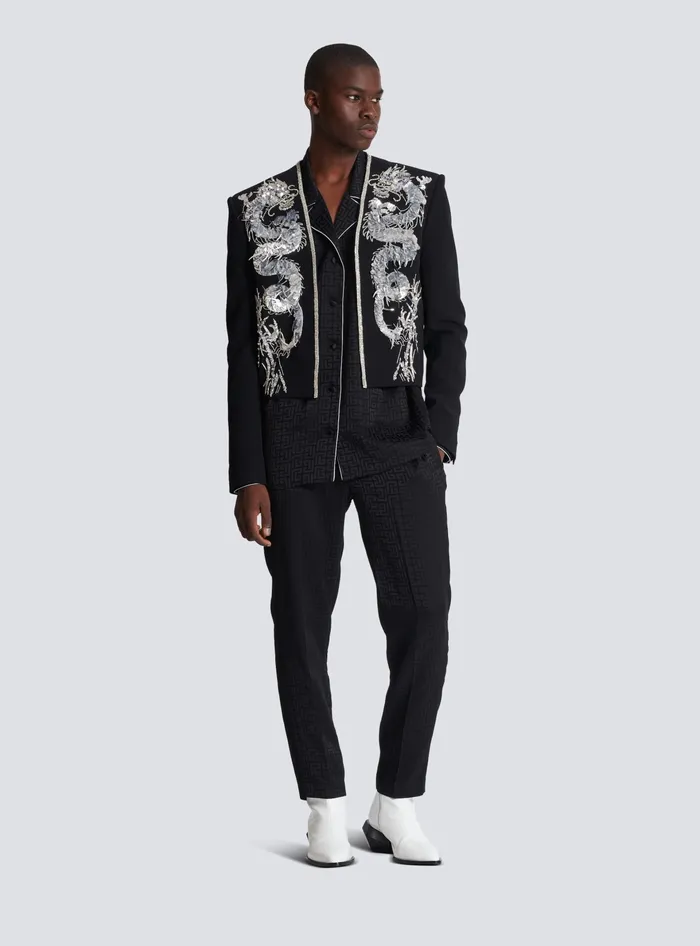 Balmain Dragon Embroidered Spencer Jacket Black Men Jackets And Blazers