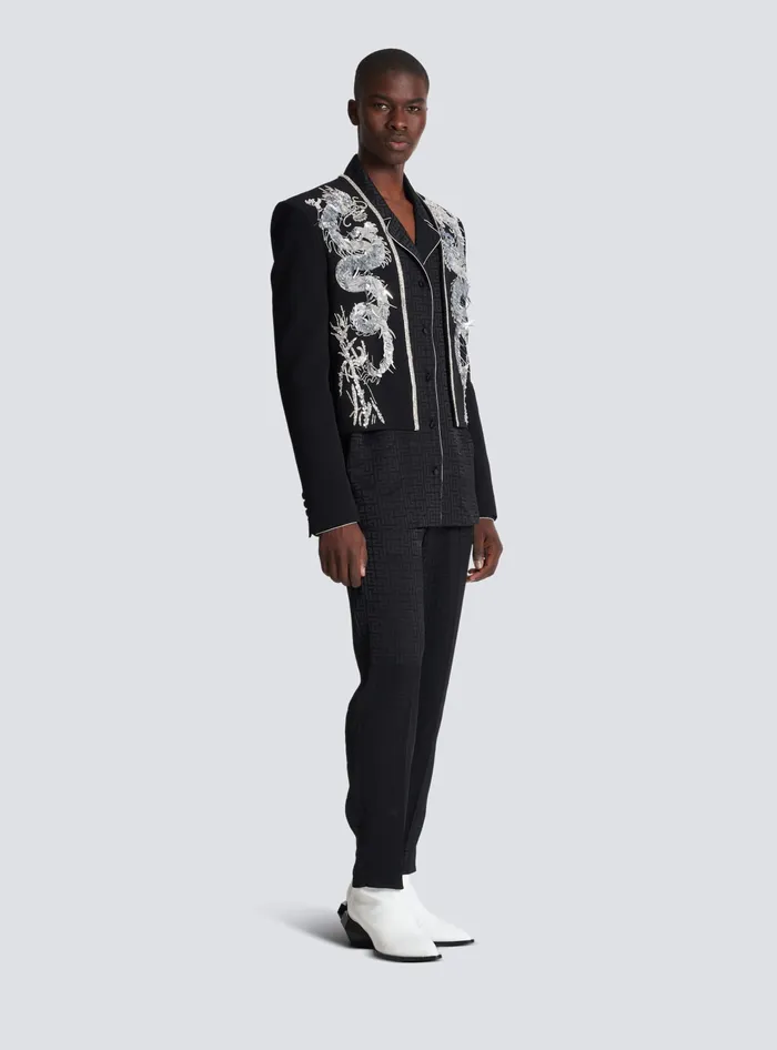 Balmain Dragon Embroidered Spencer Jacket Black Men Jackets And Blazers