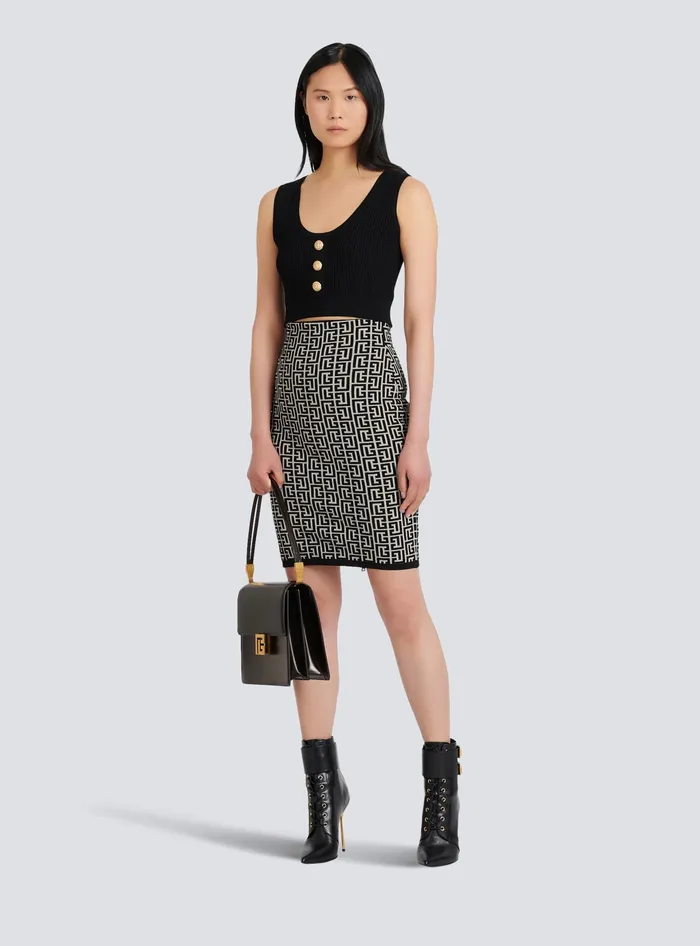 Balmain Ecodesigned Knit Crop Top Black Women Tops And Shirts