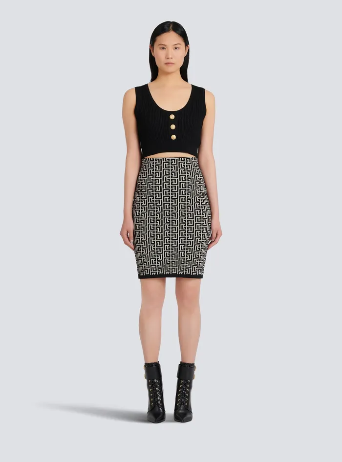 Balmain Ecodesigned Knit Crop Top Black Women Tops And Shirts