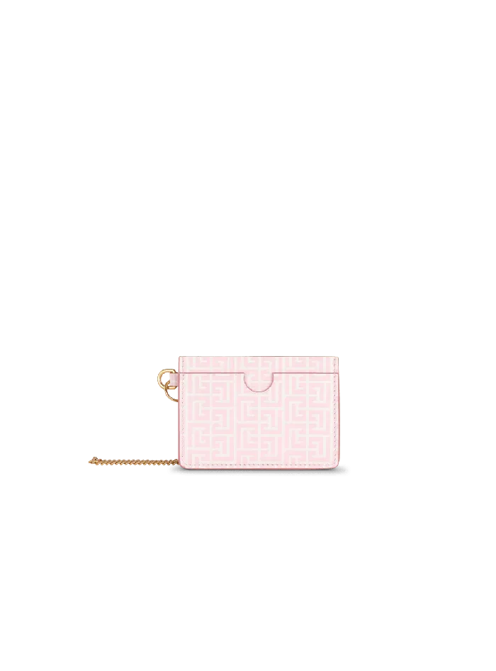 Balmain Embossed Calfskin Coin Card Holder Pink Women Small Leather Goods