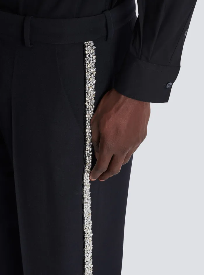 Balmain Embroidered Grain De Poudre Trousers Black Men Trousers And Shorts