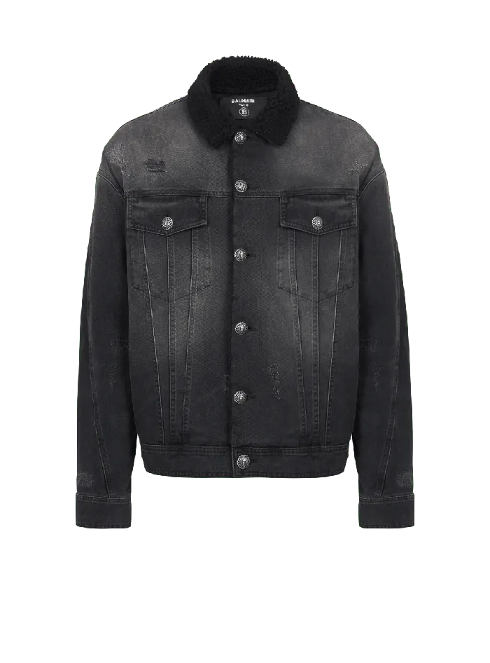 Balmain Faded Denim Jacket Black Men Denim