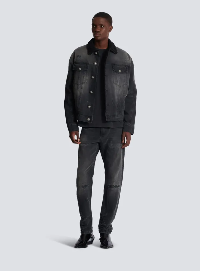 Balmain Faded Denim Jacket Black Men Denim