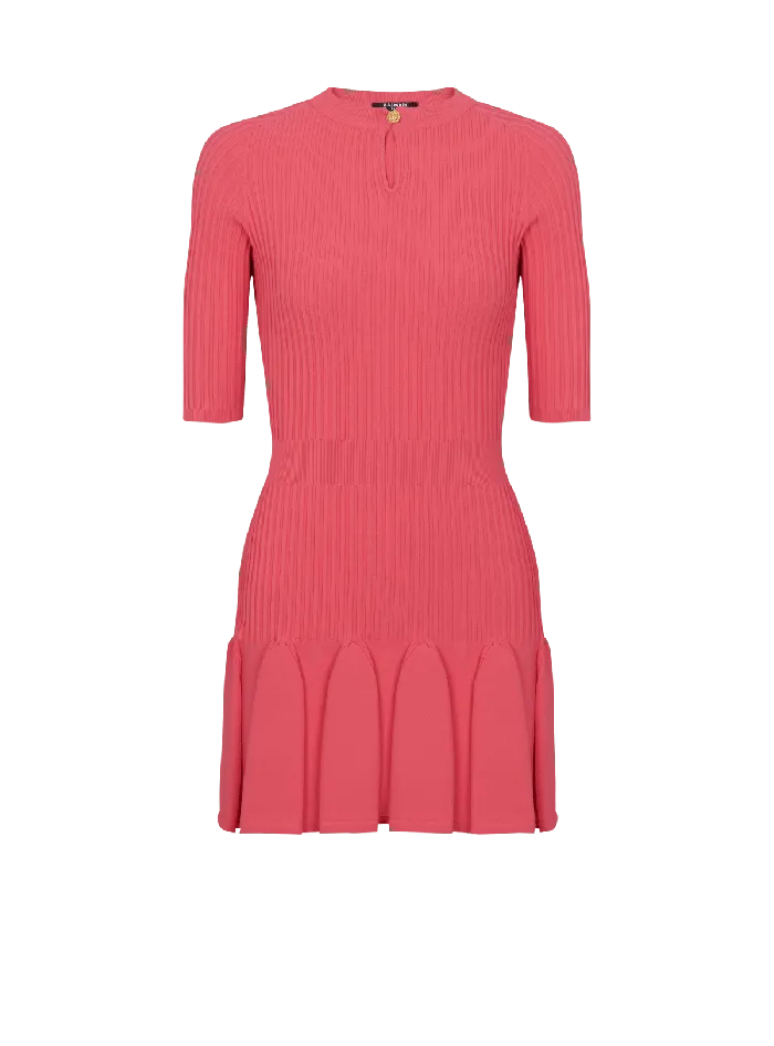 Balmain Flared Knit Dress Pink Women Dresses