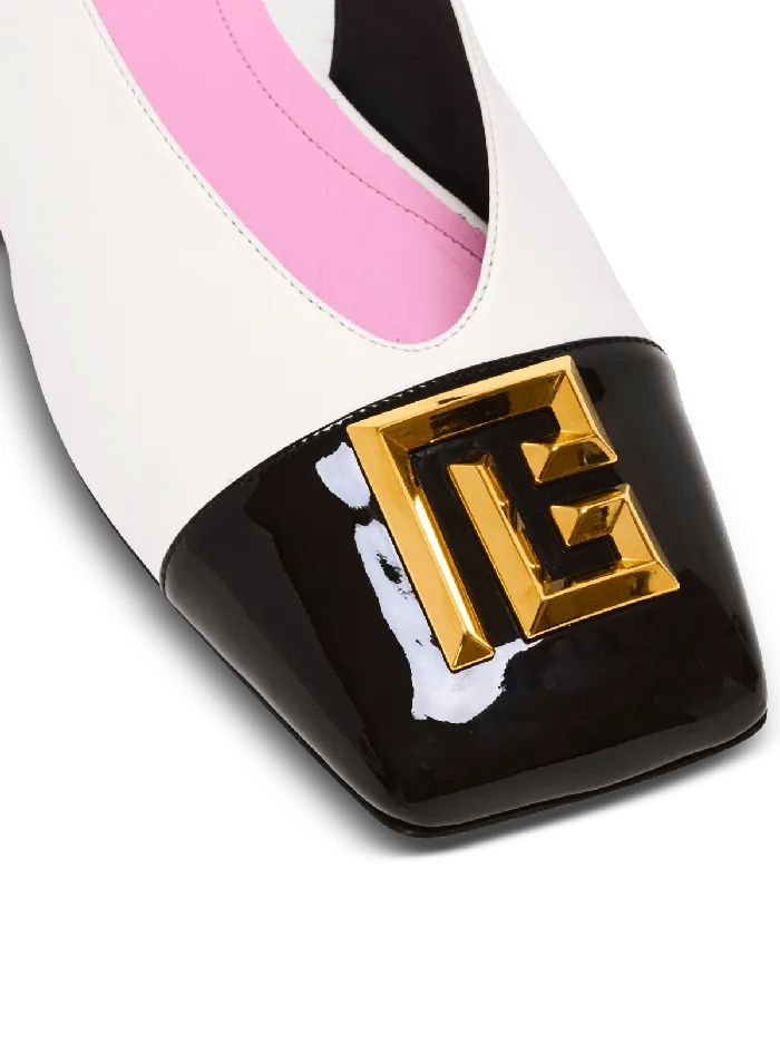 Balmain Flat Eden Slingbacks In Twotone Leather White Women Flat Shoes