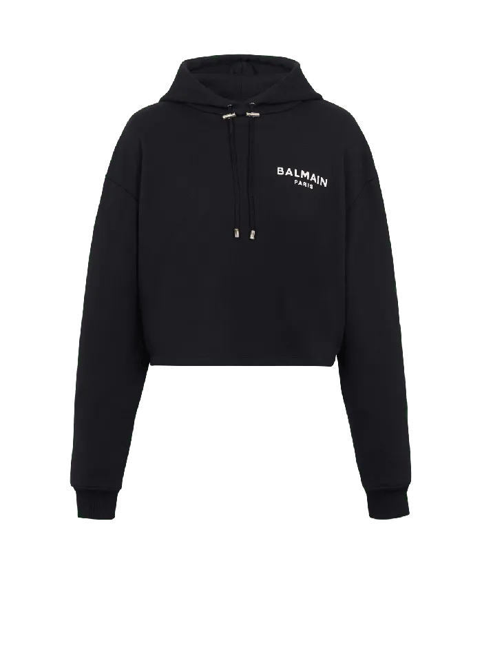 Balmain Flocked Paris Hoodie Black Women Sweatshirts
