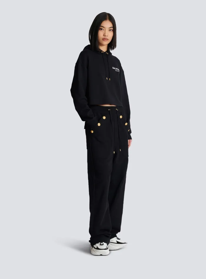 Balmain Flocked Paris Hoodie Black Women Sweatshirts