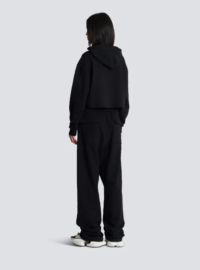 Balmain Flocked Paris Hoodie Black Women Sweatshirts