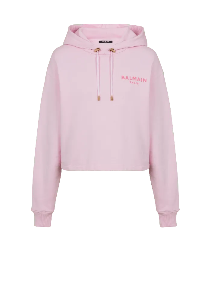 Balmain Flocked Paris Hoodie Pink Women Sweatshirts