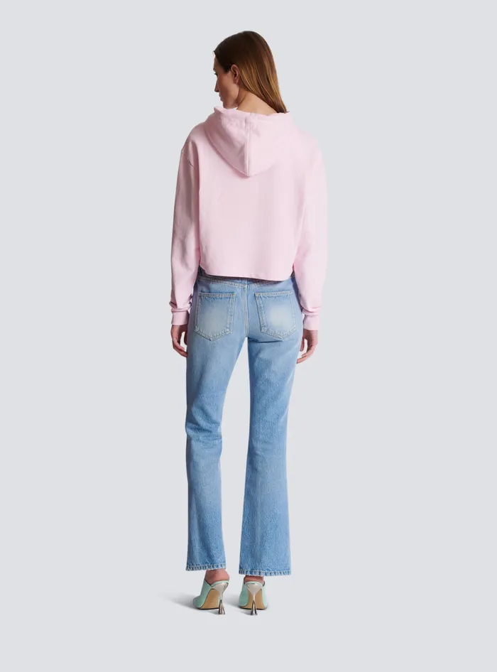 Balmain Flocked Paris Hoodie Pink Women Sweatshirts