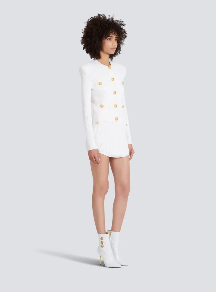 Balmain Knit Cardigan With Gold Buttons White Women Knitwear