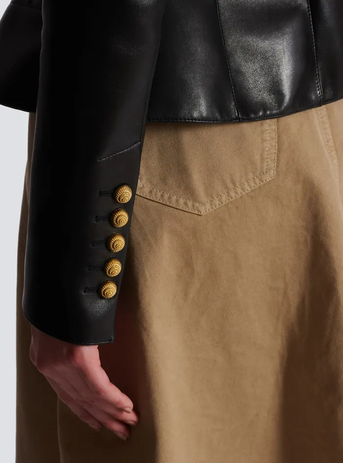 Balmain Lambskin Leather Peplum Jacket Black Women Jackets And Blazers
