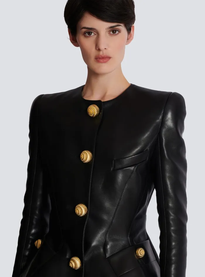 Balmain Lambskin Leather Peplum Jacket Black Women Jackets And Blazers