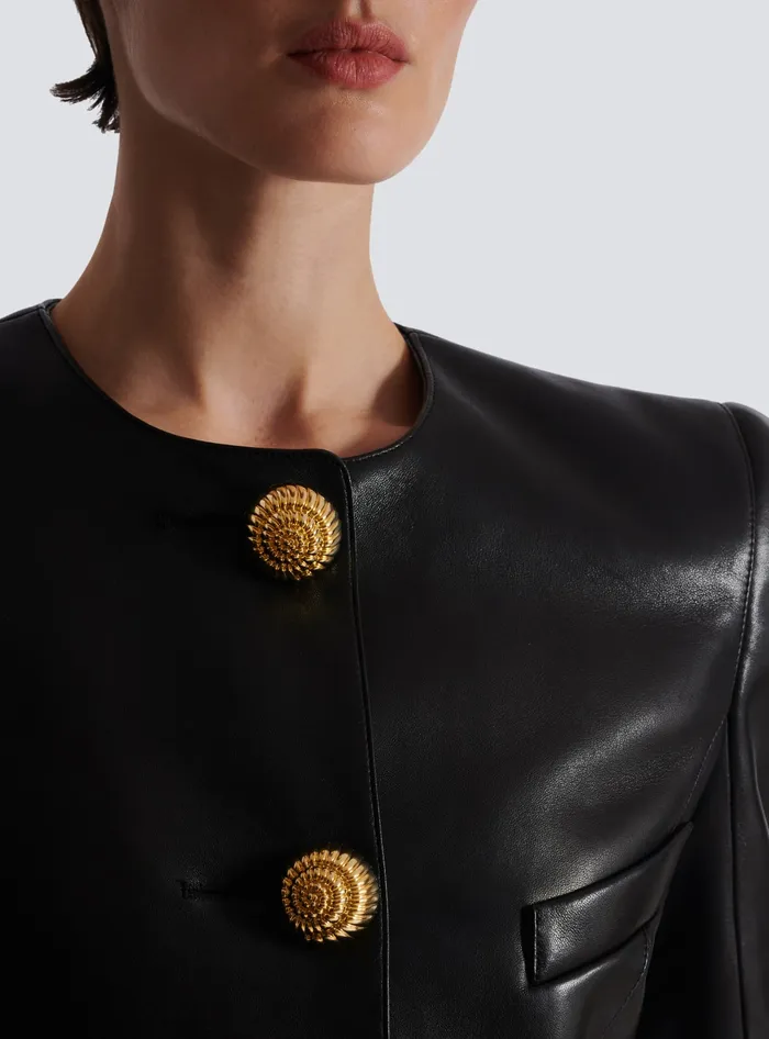 Balmain Lambskin Leather Peplum Jacket Black Women Jackets And Blazers